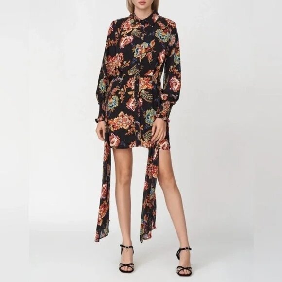 ELLIATT Floral Independence Mini Shirt Dress in Black Multi size Xsmall - Picture 9 of 15